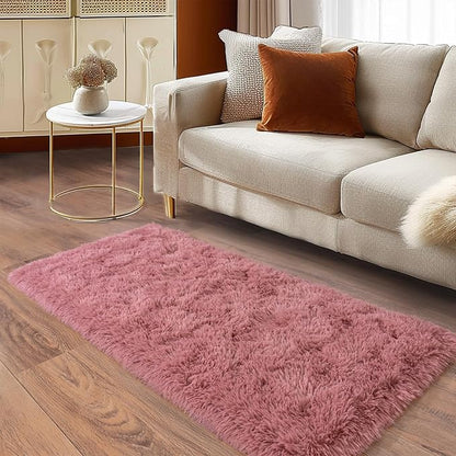 Soft Runner Rugs for Bedroom Hallways, 2x4 Blush Pink Fluffy Shag Throw Area Rug Non Slip for Bedside Dorm, Long Shaggy Furry Carpet for Nursery Living Room