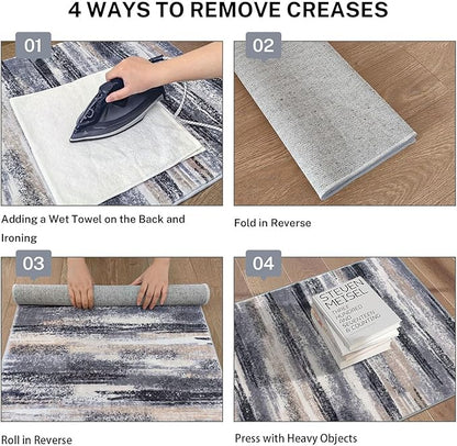 Lansny Modern Abstract 4x6 Living Room Washable Rug Non-Slip Soft Bedroom Area Rug Grey Black Multi Thin Print Faux Wool Floor Carpet Throw Rugs for Nursery Playroom Dining Room Indoor Home Decor