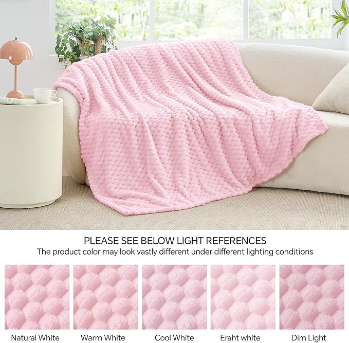 BEDELITE Fleece Blanket - 3D Jacquard Decorative Cherry Blossom Twin Blankets for Couch & Bed, Soft and Cozy Warm Plush Fluffy Blanket All Seasons Suitable, 60x80Inches