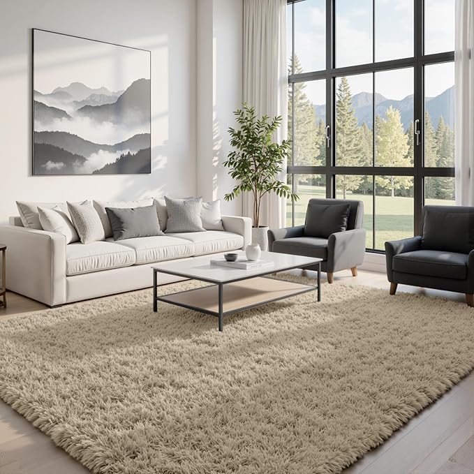 5x8 Area Rugs for Living Room: Soft Fluffy Shag Gray Camel Rugs for Bedroom, Non Slip Large Fuzzy Plush Rug Indoor Floor Carpet for Nursery Kids Boys Girls Room, Dorms, Playroom, Modern Home Decor