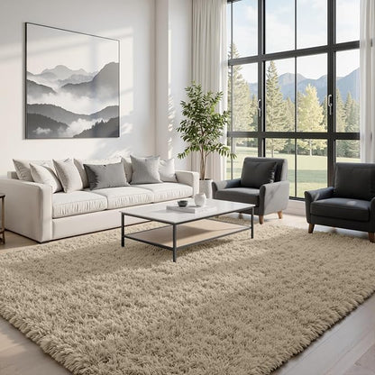 5x8 Area Rugs for Living Room: Soft Fluffy Shag Gray Camel Rugs for Bedroom, Non Slip Large Fuzzy Plush Rug Indoor Floor Carpet for Nursery Kids Boys Girls Room, Dorms, Playroom, Modern Home Decor