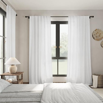 Linen White Curtains 120 inch Extra Long for Living Room Back Tab Light Filtering Semi Sheer Drapes Modern Farmhouse Coastal Decor Off White Cotton Curtain for Floor to Ceiling Window 10 FT