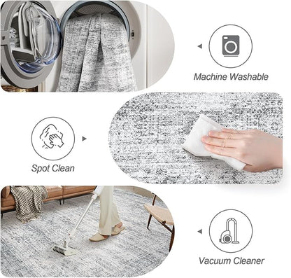 6x6 Grey Round Rug 6ft Living Room Circle Rug Gray Vintage Round Area Rug Non Slip Indoor Carpet for Dining Room Bedroom