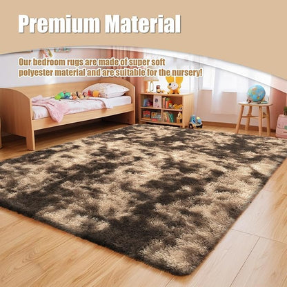 Shag Area Rug for Bedroom 5x8,Fluffy Area Rugs for Living Room,Soft Fuzzy Rug Non-Shedding Indoor Plush Carpet for Kids Bedroom Nursery Dorm Home Decor,Tie-Dyed Coffee