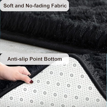 TWINNIS Super Soft Shaggy Rugs Fluffy Carpets,7x10 Feet, Indoor Modern Plush Area Rugs for Living Room Bedroom Kids Room Nursery Home Decor, Upgrade Anti-Skid Rectangular Fuzzy Rug, Black