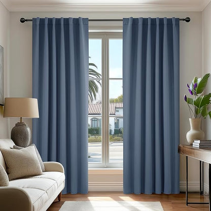 Deconovo Blackout Curtains, Thermal Insulated, W52 x L72 2 Panels, Back Tab, Machine Washable, Room-Darkening Drapes for Bedroom/Living Room Stone Blue