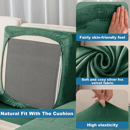 Couch Cover Stretch Velvet Sofa Cushion Cover 3-Piece - Elastic Washable Slipcover for Seat or Backrest, Couch Seat Covers for Sofas (Christmas Green)