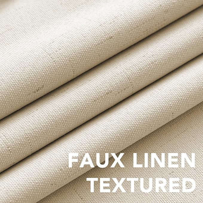 H.VERSAILTEX 100% Blackout Curtains for Bedroom Thermal Insulated Linen Textured Curtains Heat and Full Light Blocking Drapes Living Room Curtains 2 Panel Sets, Bleached Sand, 52x45 Inch