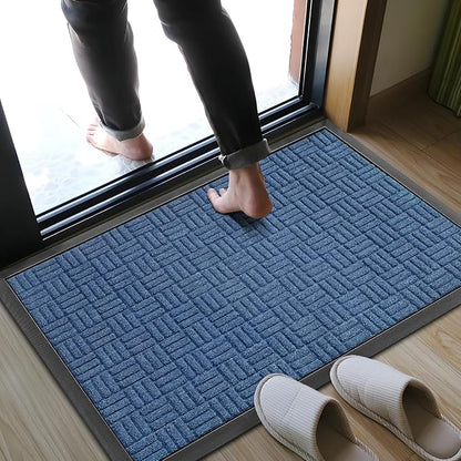 Mibao Front Door Mat, Heavy Duty Durable Welcome Mat for Outdoor Indoor, Dirt Trapper Waterproof Super Absorbent Door Mat for Entryway Outside Patio Porch, 29.5" x 17", Blue