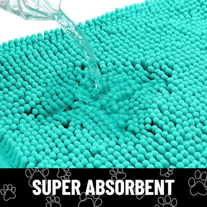 Smiry Dog Door Mat for Muddy Paws, Absorbent Dirt Trapper Non Slip Quick Dry Washable Chenille Mat for Mud Dogs, Entry Rug for Indoor and Outdoor (36x24 Inches, Turquoise and White)