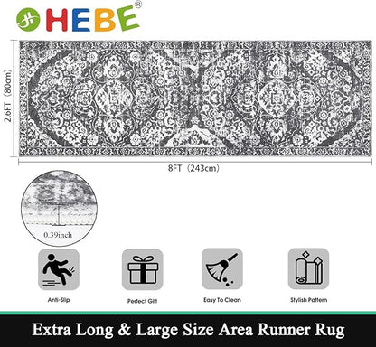 HEBE Hallway Runner Rug 2'8''x8' Washable Vintage Distressed Area Rugs Non Slip Laundry Rug Runner Boho Floor Carpet Runners for Hallways Entryway Laundry Room Kitchen Bathroom