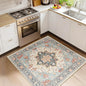 Area Rugs Square 4ft Washable Non-Slip, Floral Vintage Distress Print Pattern Medallion Carpet for Living Room Bedroom Dining Room, Beige Navy Blue Orange Colorful