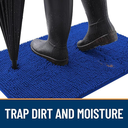 OLANLY Dog Door Mat for Muddy Paws 47x32, Absorbs Moisture and Dirt, Absorbent Non-Slip Washable Doormat, Quick Dry Chenille Mud Mat for Dogs, Entry Indoor Entryway Carpet for Inside Floor, Royal Blue