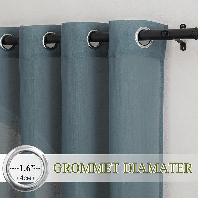 NICETOWN Linen Blend Semi Sheer Curtains, (Smoke Blue) Grommet Top Privacy with Light Penetration Flax Sheer Curtains & Drapes for Living Room/Bedroom, W52 x L108, 2 Panels