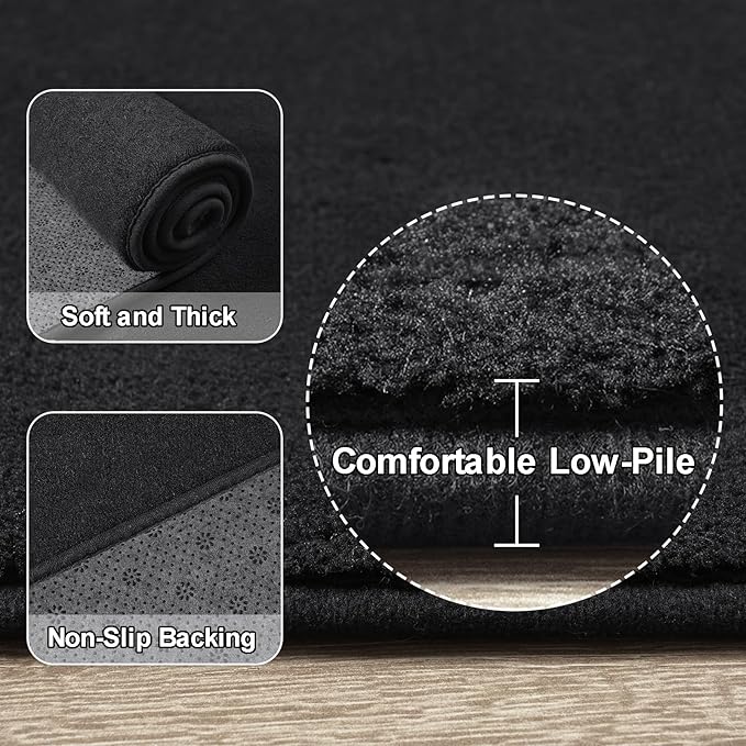 Amearea 6x6 Square Area Rugs for Bedroom Living Room, Modern Black Thickened Memory Foam Rug, Fluffy Indoor Washable Rugs Non Slip Minimalist Carpet for Kids Boys Girls Dorm Nursery Room Decor