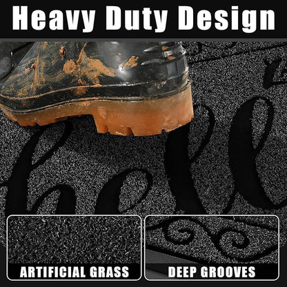 Yimobra Welcome Mats for Front Door 29.5x17, Heavy Duty Waterproof Outdoor Door Mat Outside Entrance, Non-Slip Low Profile Indoor Entryway Mat for Garage Patio, Black