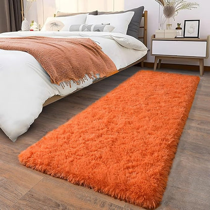 Soft Runner Rugs for Bedroom Hallways, 2x6 Orange Fluffy Shag Throw Area Rug Non Slip for Bedside Dorm, Long Shaggy Furry Carpet for Nursery Living Room