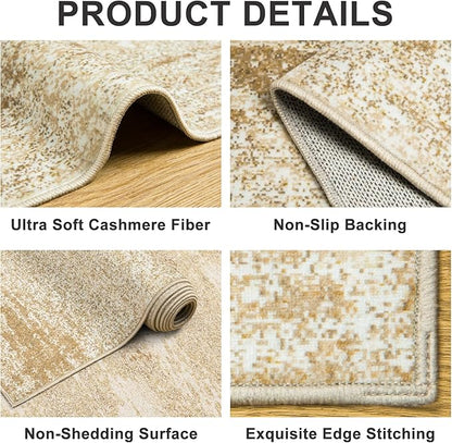 Area Rugs 9x12 Living Room - Washable Rug Modern Abstract Soft Large Neutral Non-Slip Carpet Indoor Floor Stain Resistant Thin Carpets for Bedroom Dining Room Farmhouse Nursery Home Office Beige