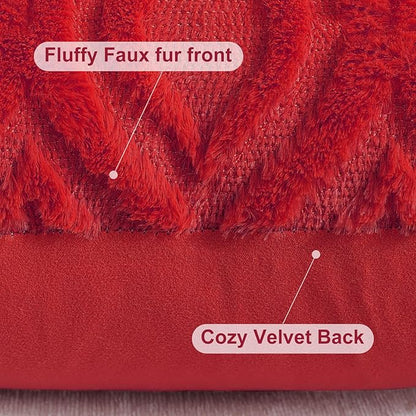 decorUhome Throw Pillow Covers 24x24 Inch Set of 2, Soft Plush Faux Wool Red Solid Couch Pillow Covers, Accent Euro Sham Farmhouse Neutral Square Pillow Cases for Sofa Bed Living Room