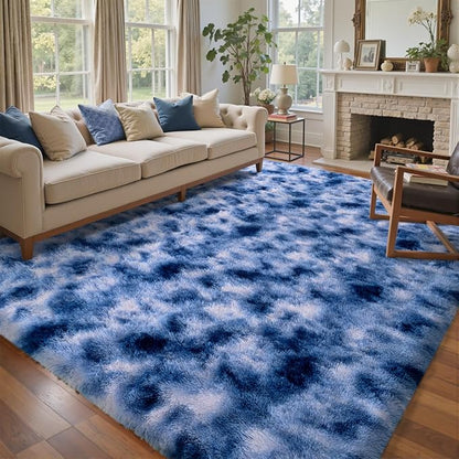 5x7 Ft Blue Shag Rugs for Bedroom Living Room Decor, Ultra Soft Fluffy Furry Area Rug for Indoor Floor, Aesthetic Carpet for Nursery Dorm Home Decor
