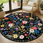 Round Area Rug for Living Room: 4 ft Floral Washable Circle Rug Soft Boho Non-Slip Carpet Indoor Stain Resistant Low Pile Small Circular Rug for Bedroom Entryway Kitchen Nursery Home Office Black