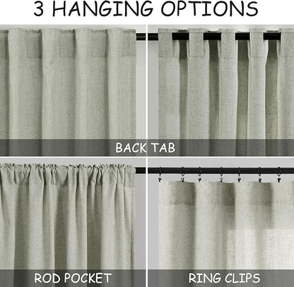 Extra Long Sage Green Curtain 2 Panels 108 inches Long for Living Room Back Tab Pocket Light Filtering Semi Sheer Drapes Cotton Linen Textured Pale Green Window Curtain 108 inch Length 9 FT Tall