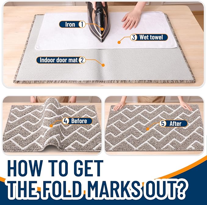OLANLY Front Door Mat, Non-Slip Rubber Backing, Dirt Resistant and Absorbent, Washable, Easy to Clean Low-Profile Indoor Doormat for Back Door, Entryway, Inside Entrance, 48x32, Khaki