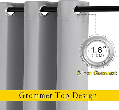 NICETOWN Silver Grey Curtains 96 inches Long, Grommet Thermal Insulated Blackout Curtains Privacy Window Treatments for Boys Room/Living Room, W46 x L96, 2 Panels