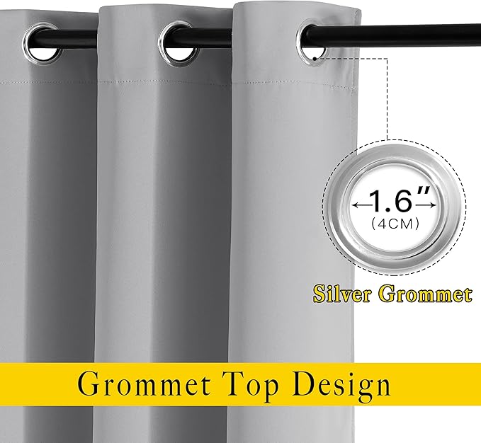 NICETOWN Silver Grey Cafe Curtains 36 inches Long, Grommet Room Darkening Window Treatment Thermal Drapes for Kitchen, 2 Panels, W52 x L36