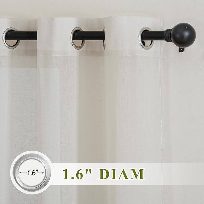 NICETOWN Semi Sheer Linen Curtains Extra Wide for French Door, Grommet Privacy with Light Filtering Vertical Window Curtains for Living Room/Bedroom, Natural, W62 x L84, 2 PCs