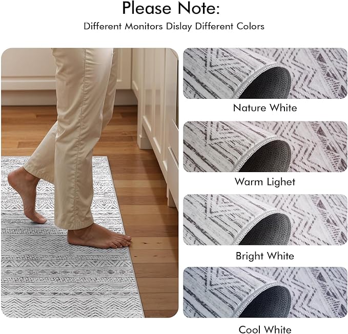 3x10 Washable Hallway Runner Rug - Moroccan Non-Slip Long Runners for Entryway Soft Modern Geometric Low-Pile Rugs for Kitchen Waterproof Neutral Carpet for Bedrooom Bathroom Laundry 3x10 Grey