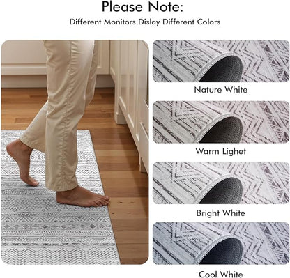 3x6 Washable Hallway Runner Rug - Moroccan Non-Slip Long Runners for Entryway Soft Modern Geometric Low-Pile Rugs for Kitchen Waterproof Neutral Carpet for Bedroom Bathroom Laundry 3x6 Grey