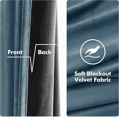 MIULEE Elegant Velvet Curtains Dark Slate Grommet Curtain Thermal Insulated Soundproof Room Darkening Blackout Blue Curtains/Drapes for Girls & Ladys Living Room/Bedroom Decor 52 x 96 Inch Set of 2