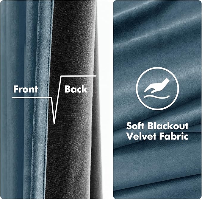 MIULEE Velvet Curtains Dark Slate Elegant Grommet Curtains Thermal Insulated Soundproof Room Darkening Blue Curtains/Drapes for Classical Living Room/Bedroom 52 x 84 Inch Set of 2