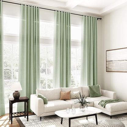 Nanspring Mist Sage Linen Curtains Semi Sheer 96 Inches Long 2 Panels Set for Living Room Back Tab Rod Pocket Light Filtering Drape for Bedroom Modern Farmhouse Coastal Decor Protect Privacy 52x96