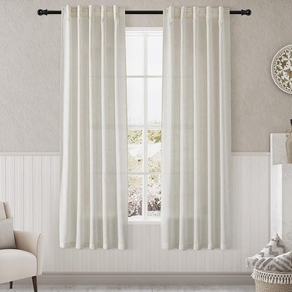Nanspring Cream Semi Sheer Linen Curtains 72 inch Length for Living Room Back Tab Rod Pocket Modern Farmhouse Coastal Decor Cotton Textured Gauze Curtains for Dining Room Office Sunroom 38x72