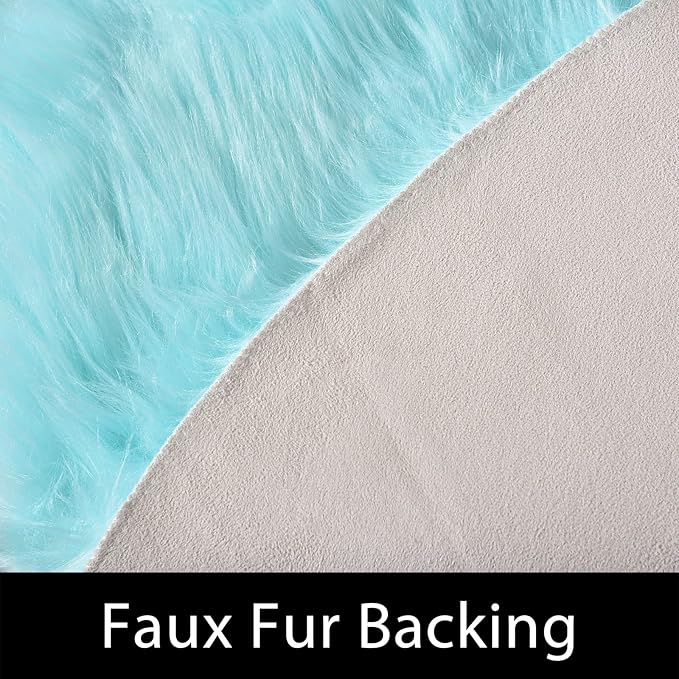 Latepis Fluffy Light Blue Round Rug 5ft Faux Fur Fluffy Washable Rugs Shag Circle Rugs for Living Room Bedroom Plush Throw Rug Room Decor