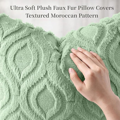 decorUhome Throw Pillow Covers 24x24 Inch Set of 2, Soft Plush Faux WoolSage Green Solid Couch Pillow Covers, Accent Euro Sham Farmhouse Neutral Square Pillow Cases for Sofa Bed Living Room