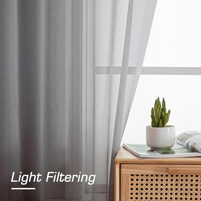 Simplebrand Grey Sheer Curtains 90 Inches Long, Light Filtering Rod Pocket Solid Color Window Sheer Curtain Panels, Elegant Curtains & Drapes for Living Room, Bedroom 2 Panels (Grey, 42" W x 90" L)