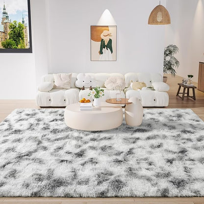 LOCHAS Ultra Soft Indoor Modern Area Rugs 8 x10, Fluffy Living Room Carpets for Children Bedroom Home Decor Nursery Rug, Tie-Dyed Grey & White