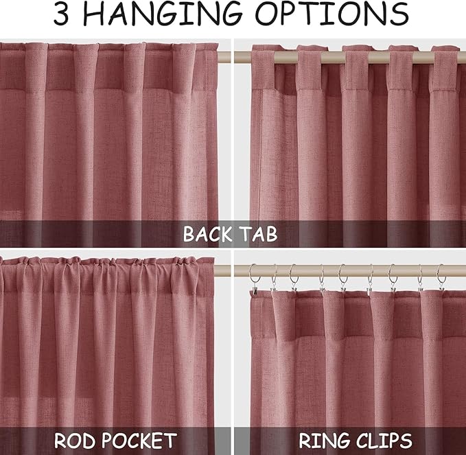 Canyon Rose Linen 112 Inch Curtains for Living Room Light Filtering Semi Sheer Curtain Back Tab Modern Farmhouse Decor Elegant Girl Drapes Floor to Ceiling High Window for Bedroom 52x112, 2 Panels