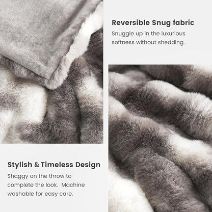 Cozy Bliss Faux Fur Throw Blanket for Couch, Fuzzy Soft Plush Thick Bubble Blanket for Sofa Bedroom Living Room, 50 * 60 Inches Tie-dye Taupe (Pack of 2)