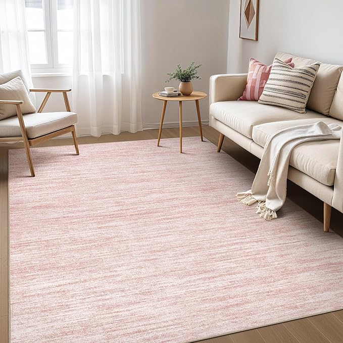 Nakagishi 5x8 Area Rugs Living Room: Washable Large Vintage Rug Neutral Non-Slip Soft Stain Resistant Indoor Carpet for Bedroom Nursery Dining Room Office Playroom - Pink-01
