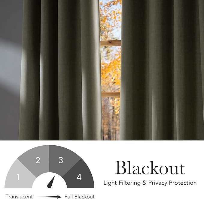 NICETOWN Beige Faux Linen Room Darkening Rod Pocket Curtains 63 inch Length, W42 x L63, Light Blocking Thermal Insulated Noise Reducing Drapes for Bedroom Living Room Farmhouse Decor, 2 Panels