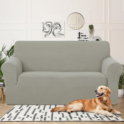 U-NICE HOME Oversized Stretch Loveseat Couch Cover Sofa Covers Washable Sofa Slipcover Furniture Protector for 2 Cushion Couch Sofa Pet Friendly, Taupe