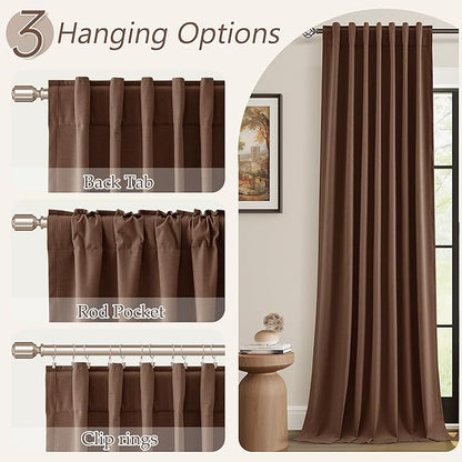 Guken 100% Blackout Curtains 120 Inch Length 2 Panels Set for Living Room Bedroom Back Tab Thermal Insulated Black Out Linen Drapes Room Darkening Window Curtains Rustic Brown 52x120