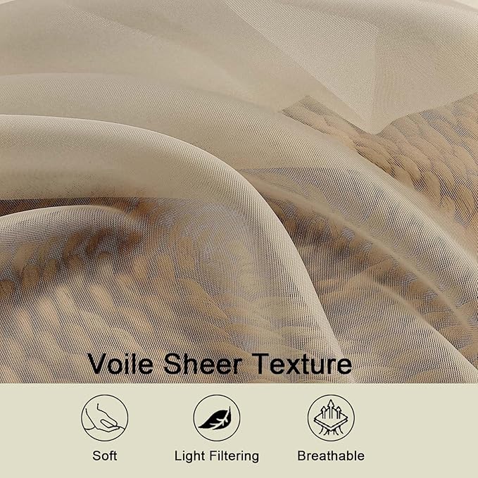 Extra Long Sheer Taupe Curtains for Bedroom Living Room 120 Inches Long 2 Panels Set, Solid Soft Light Filtering Rod Pocket Sheer Window Curtains, Taupe, Each 42" Wx120 L Inch