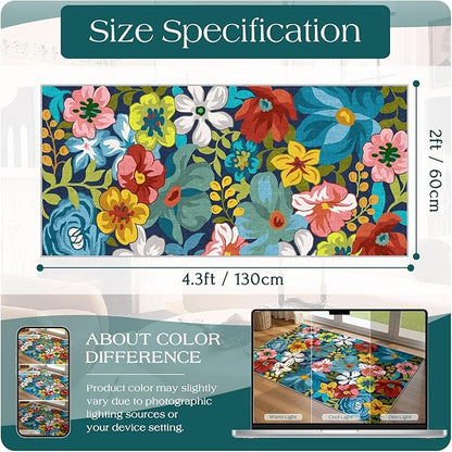 Front Door Mat Indoor Entrance - 2x4.3 Ft Floral Washable Layered Doormat Outdoor Entrance Porch Rug Non-Slip Spring Colorful Flower Runner Rug for Kitchen Bedroom Laundry Room Porch Decor