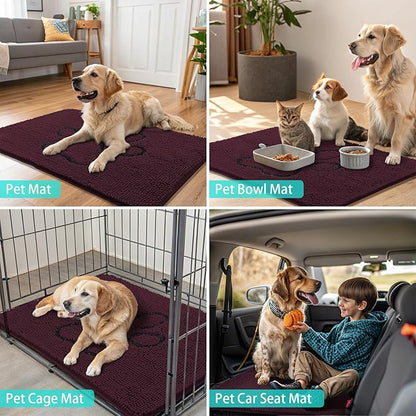 Smiry Dog Door Mat for Muddy Paws, Absorbent Dirt Trapper Non Slip Quick Dry Washable Chenille Mat for Mud Dogs, Entry Rug for Indoor and Outdoor (30x20 Inches, Russet and Black)