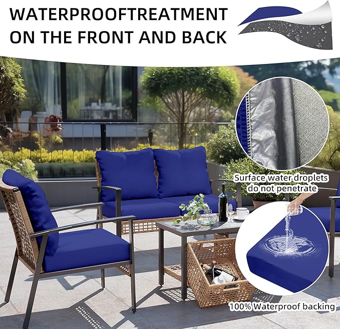 14Pcs Outdoor Cushion Covers, Patio Cushion Covers,Stretch Elastic Slipcovers, Replacement Washable & Reusable Furniture Protector for Patio Couch (Lake Blue,Cover Only)